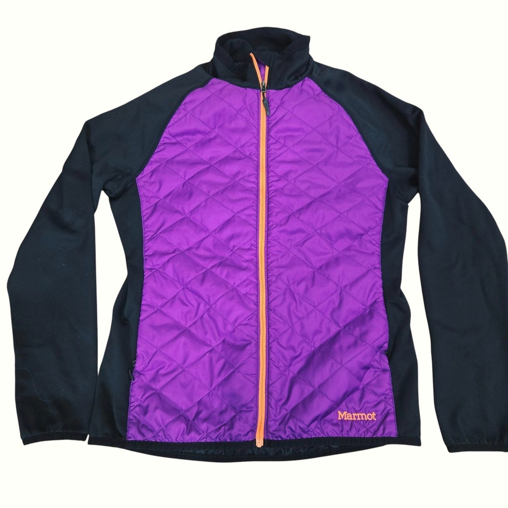 Marmot Hybrid Quilted Fleece Jacket Womens Small Purple Black Full Zip Outdoor